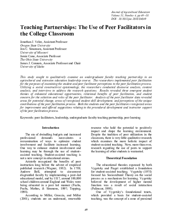 (PDF) Teaching Partnerships: The Use of Peer Facilitators in the ...