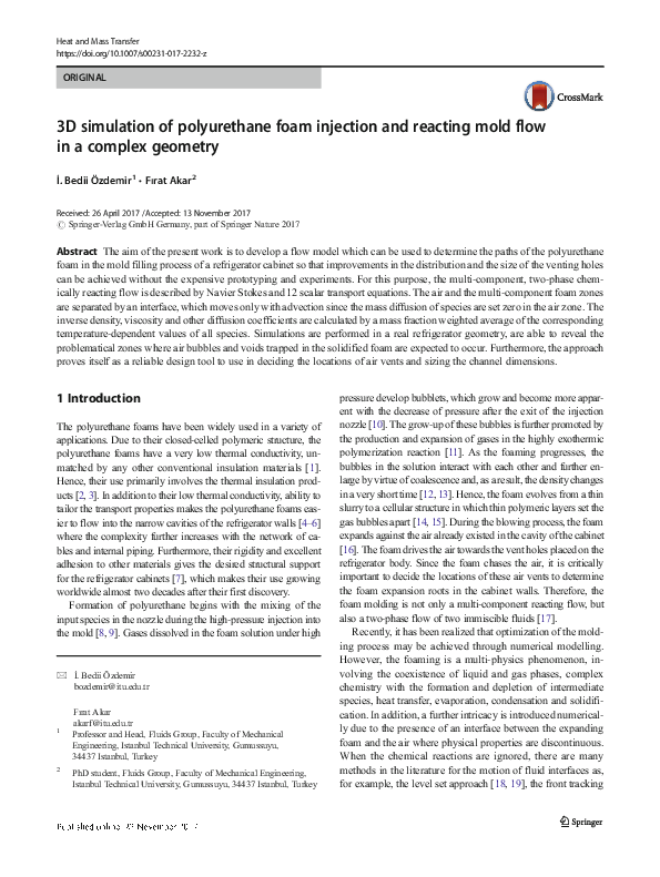 (PDF) 3D simulation of polyurethane foam injection and reacting mold ...