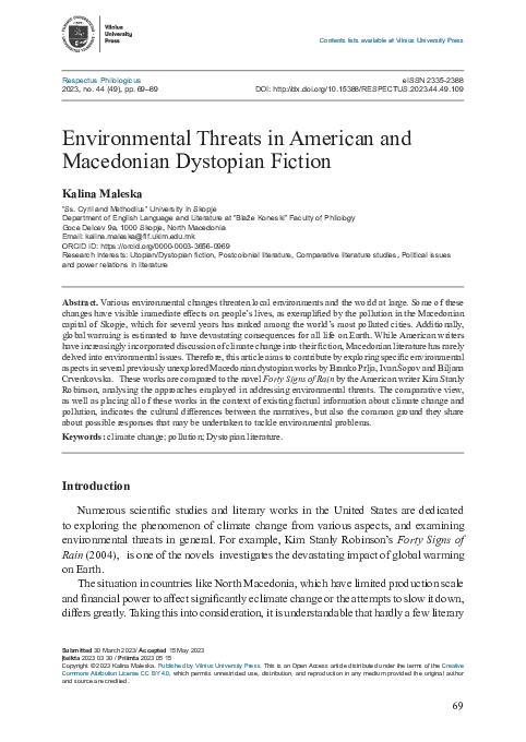 (PDF) Environmental Threats in American and Macedonian Dystopian Fiction