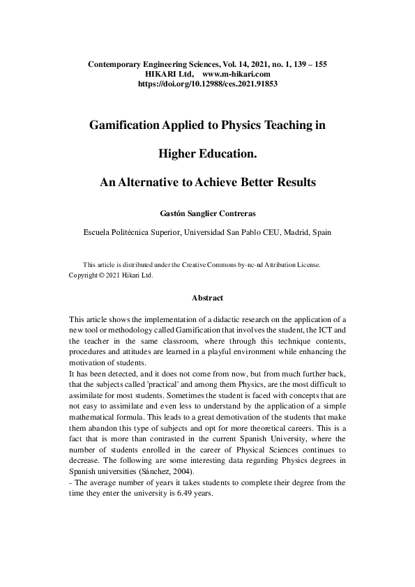 (PDF) Gamification applied to physics teaching in higher education. An ...