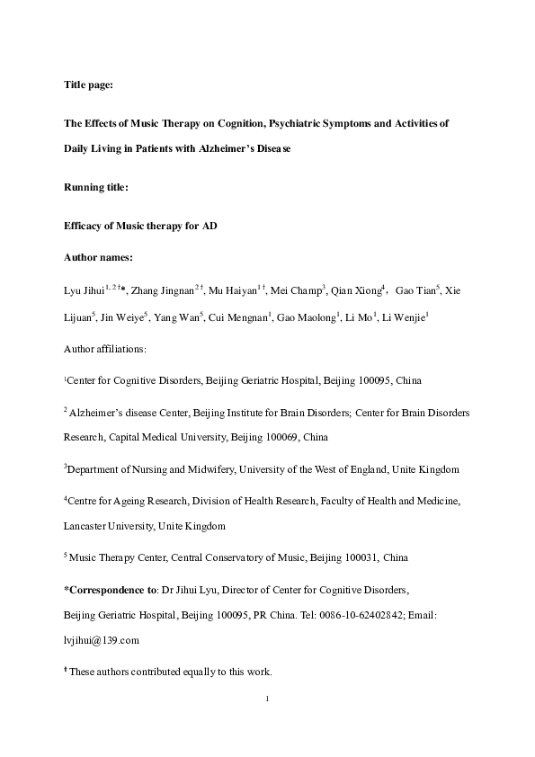(PDF) The Effects of Music Therapy on Cognition, Psychiatric Symptoms ...