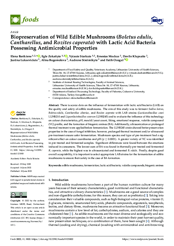 (PDF) Biopreservation of Wild Edible Mushrooms (Boletus edulis ...