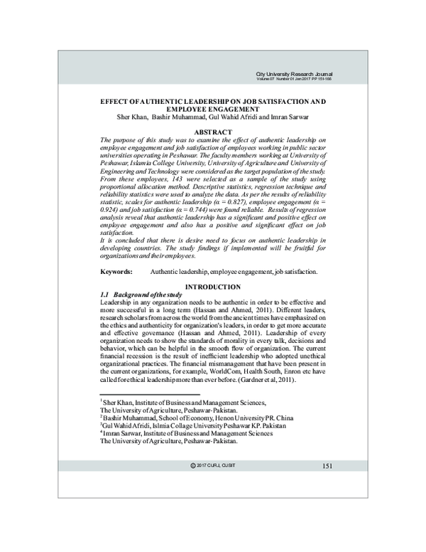 (PDF) Effect of Authentic Leadership on Job Satisfaction and Employee ...