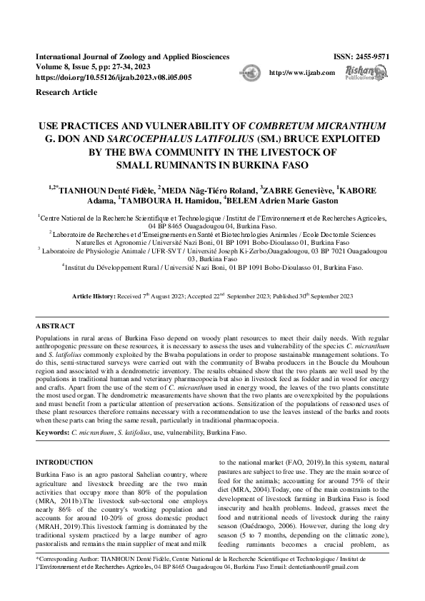 (PDF) USE PRACTICES AND VULNERABILITY OF COMBRETUM MICRANTHUM G. DON ...