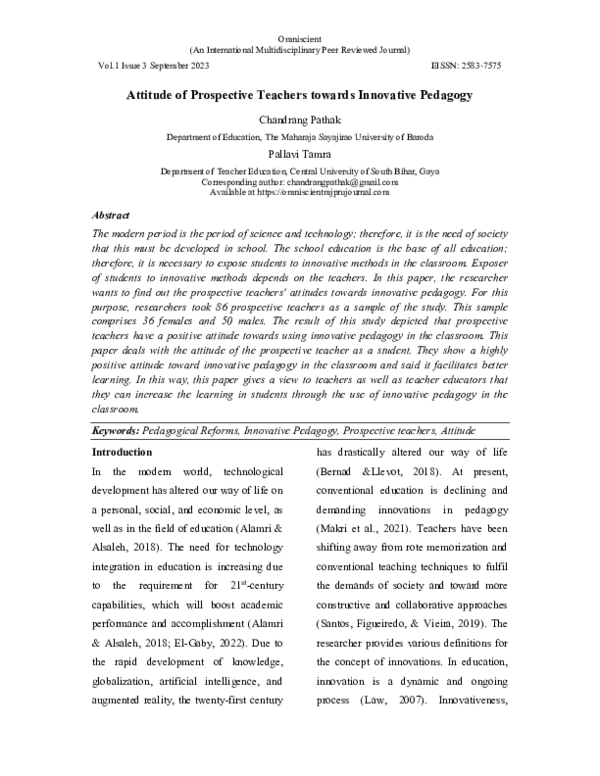 (PDF) Attitude of Prospective Teachers towards Innovative Pedagogy