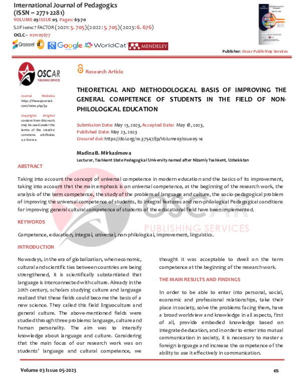 (PDF) Theoretical and Methodological Basis of Improving the General ...