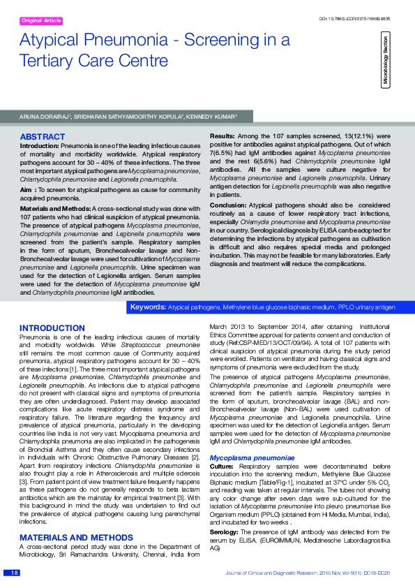(PDF) Atypical Pneumonia - Screening in a Tertiary Care Centre