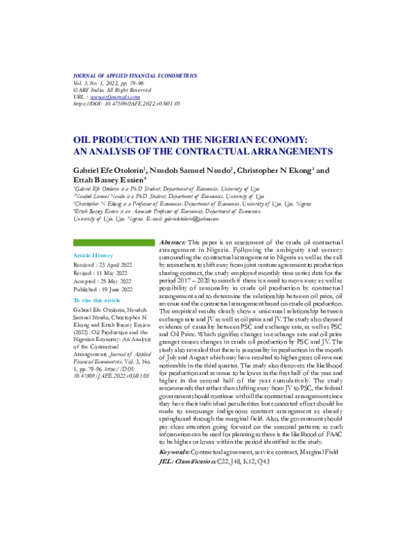 (PDF) Oil Production and the Nigerian Economy: An Analysis of the ...