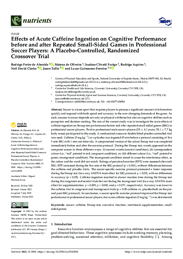 (PDF) Effects of Acute Caffeine Ingestion on Cognitive Performance ...