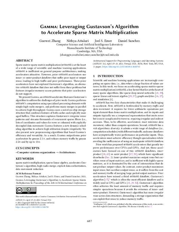 (PDF) Gamma: leveraging Gustavson’s algorithm to accelerate sparse ...