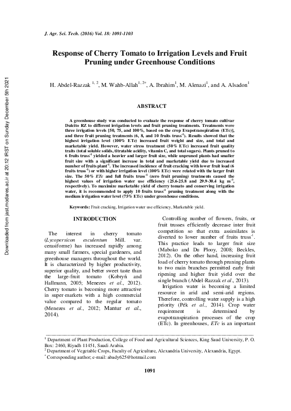 (PDF) Response of Cherry Tomato to Irrigation Levels and Fruit Pruning ...