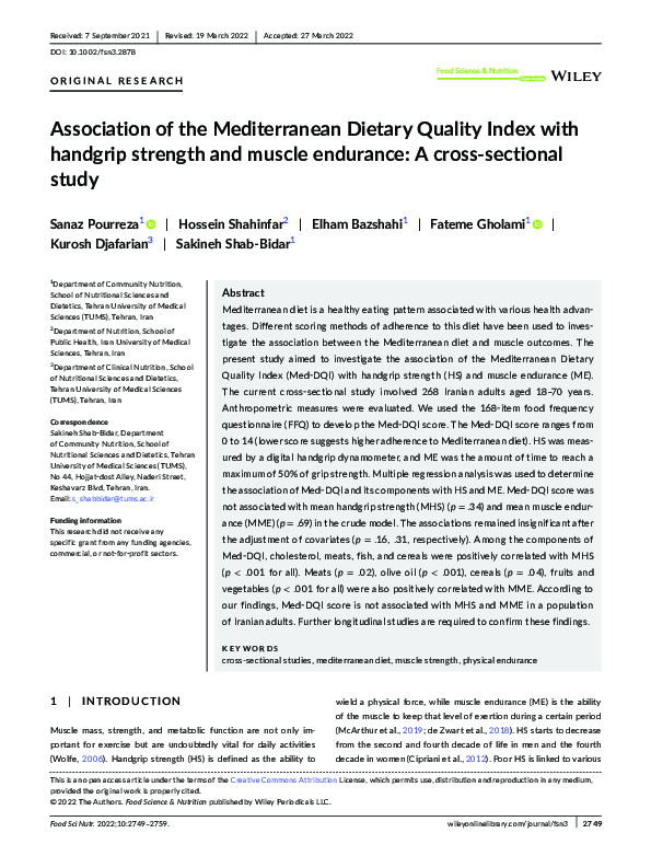 (PDF) Association of the Mediterranean Dietary Quality Index with ...