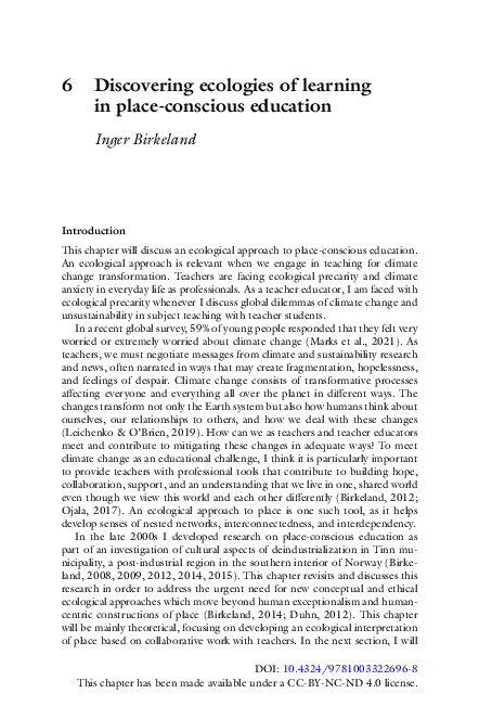 (PDF) Discovering ecologies of learning in place-conscious education
