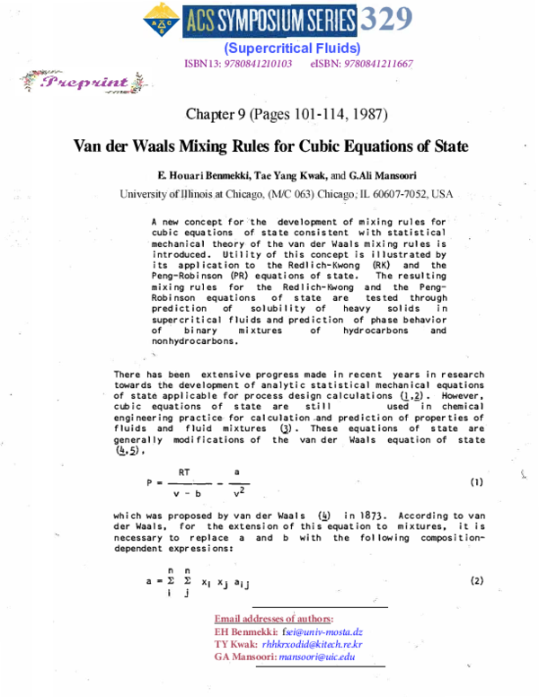  pdf van der waals mixing rules for cubic equations of state g ali