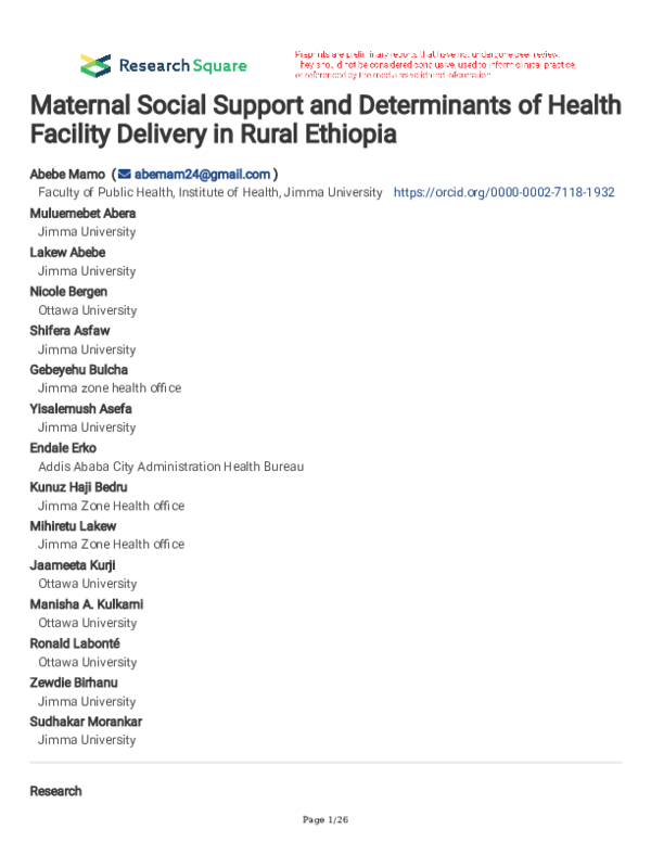 (PDF) Maternal Social Support and Determinants of Health Facility ...