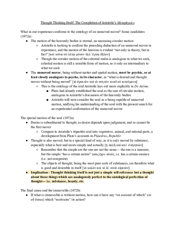 Pdf Thought Thinking Itself The Completion Of Aristotle S Metaphysics