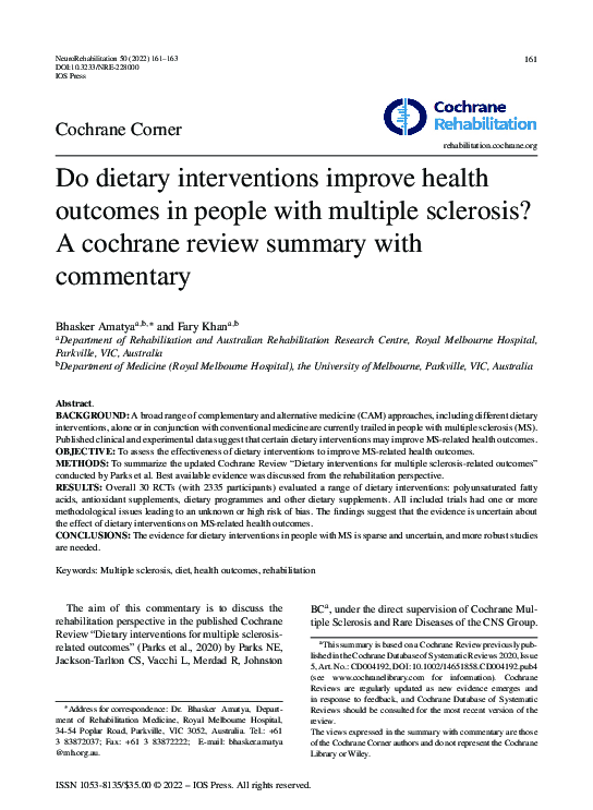 (PDF) Do dietary interventions improve health outcomes in people with ...
