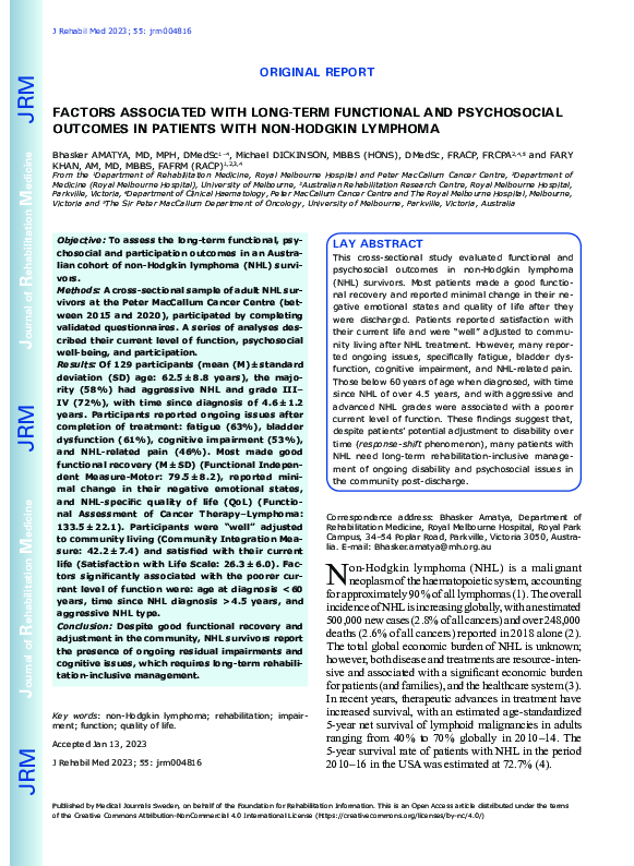 (PDF) Factors associated with long-term functional and psychosocial ...