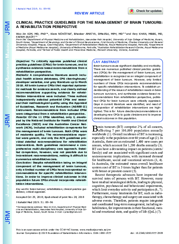 (PDF) Clinical practice guidelines for the management of brain tumours ...