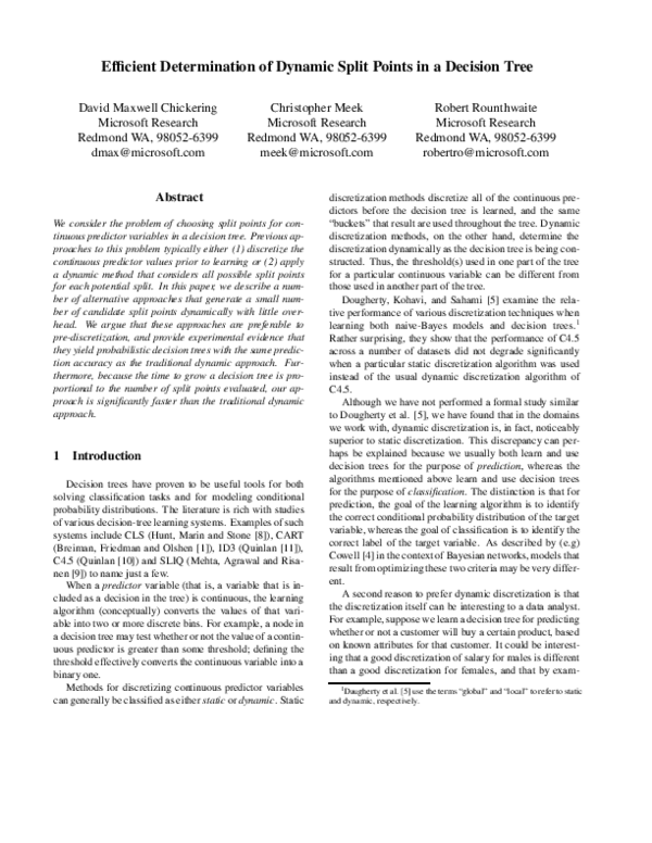 (PDF) Efficient determination of dynamic split points in a decision tree
