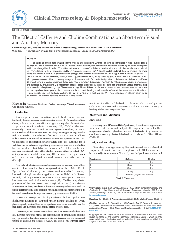 (PDF) The Effect of Caffeine and Choline Combinations on Short-term ...