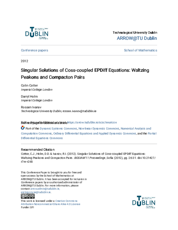 (PDF) Singular Solutions of Coss-coupled EPDiff Equations: Waltzing ...