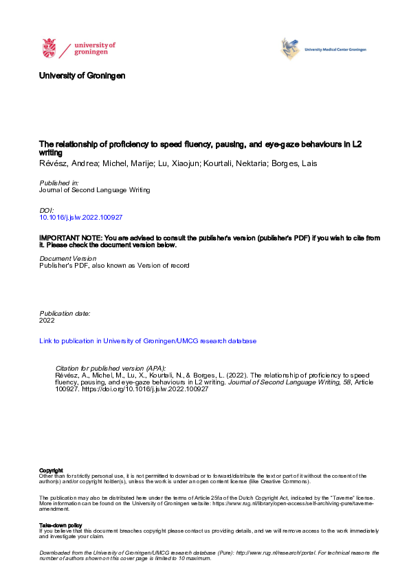(PDF) The relationship of proficiency to speed fluency, pausing, and ...