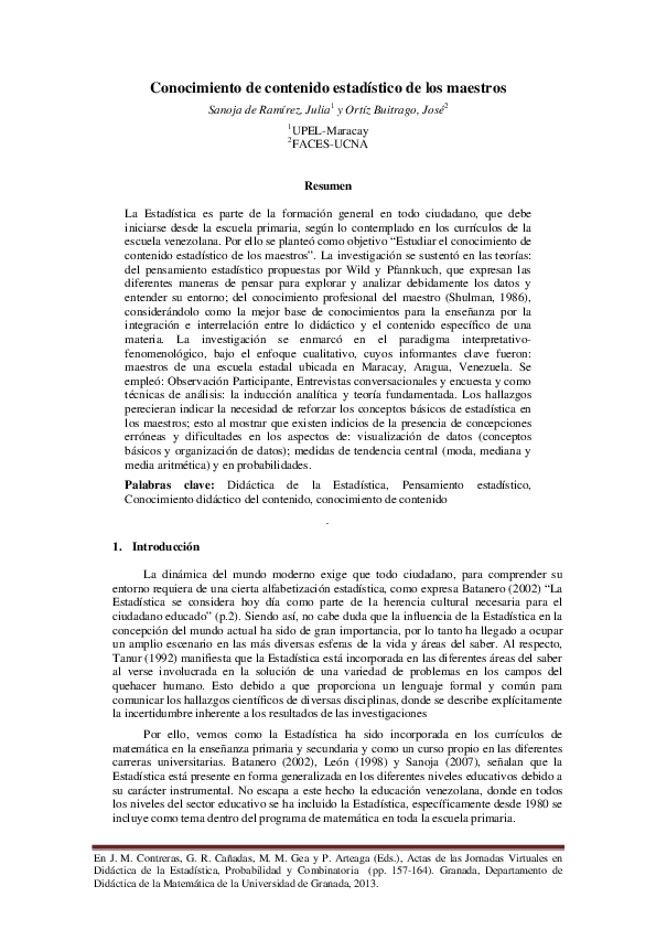 (PDF) Conocimiento de contenido estadístico de los maestros