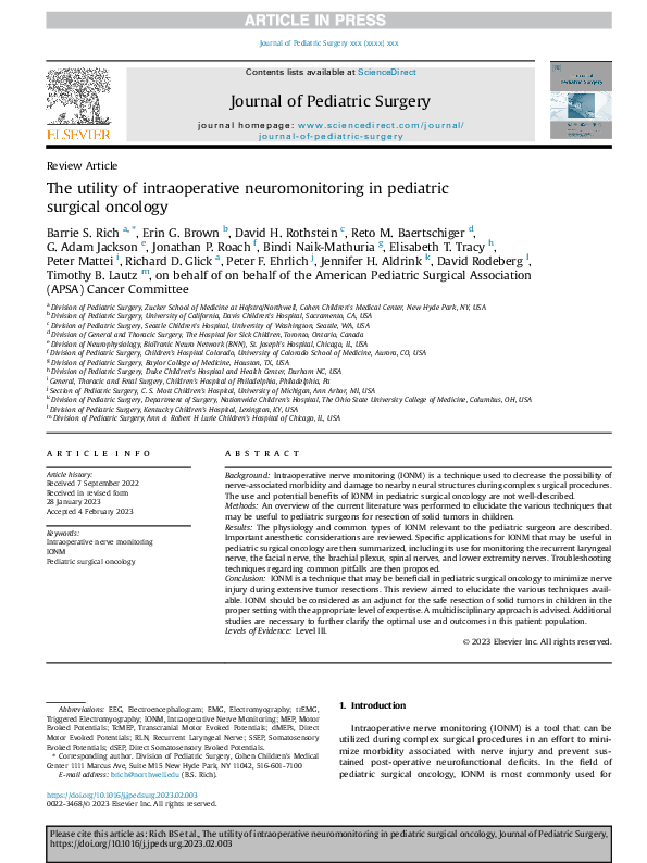 (PDF) The utility of intraoperative neuromonitoring in pediatric ...