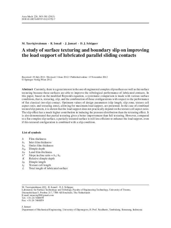 (PDF) A study of surface texturing and boundary slip on improving the ...