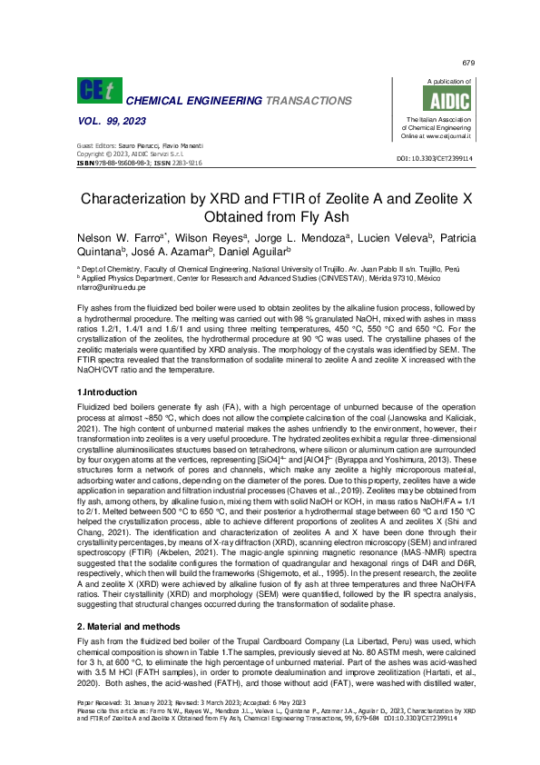 (PDF) Characterization by XRD and FTIR of Zeolite A and Zeolite X ...