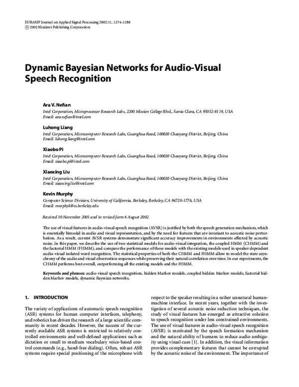 (PDF) Dynamic Bayesian Networks for Audio-Visual Speech Recognition
