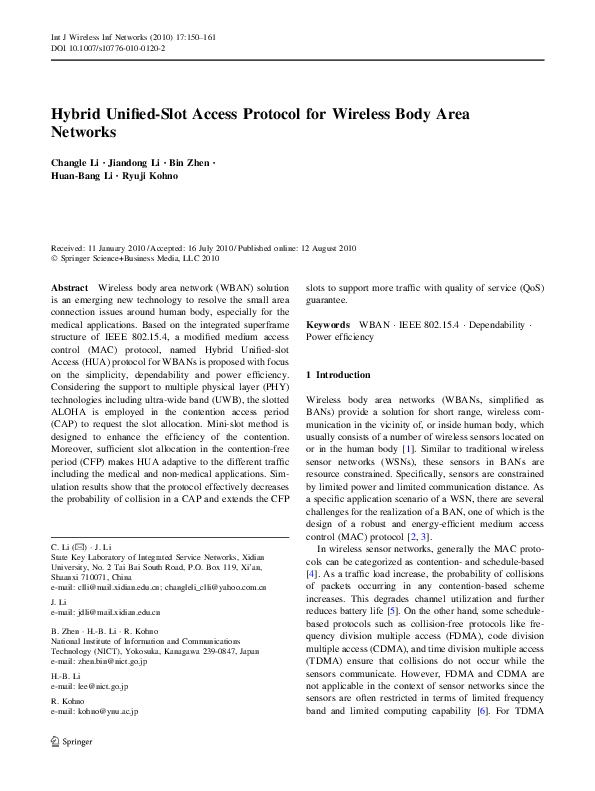 (PDF) Hybrid Unified-Slot Access Protocol for Wireless Body Area Networks