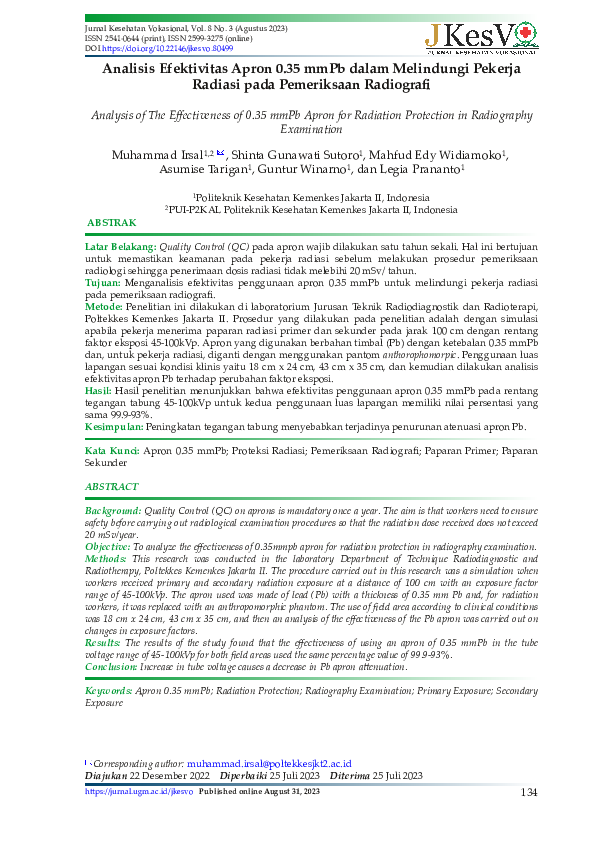 (PDF) Analisis Efektivitas Apron 0.35 mmPb dalam Melindungi Pekerja ...