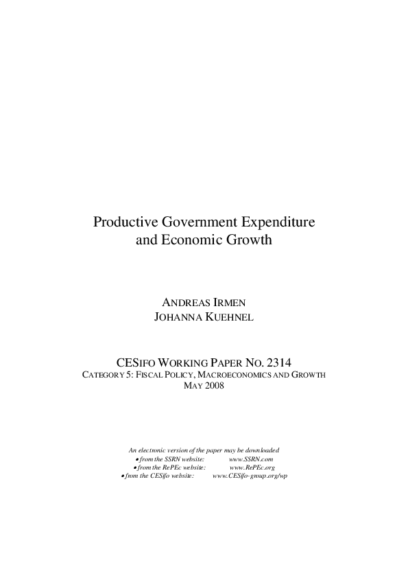 (PDF) Productive Government Expenditure and Economic Growth