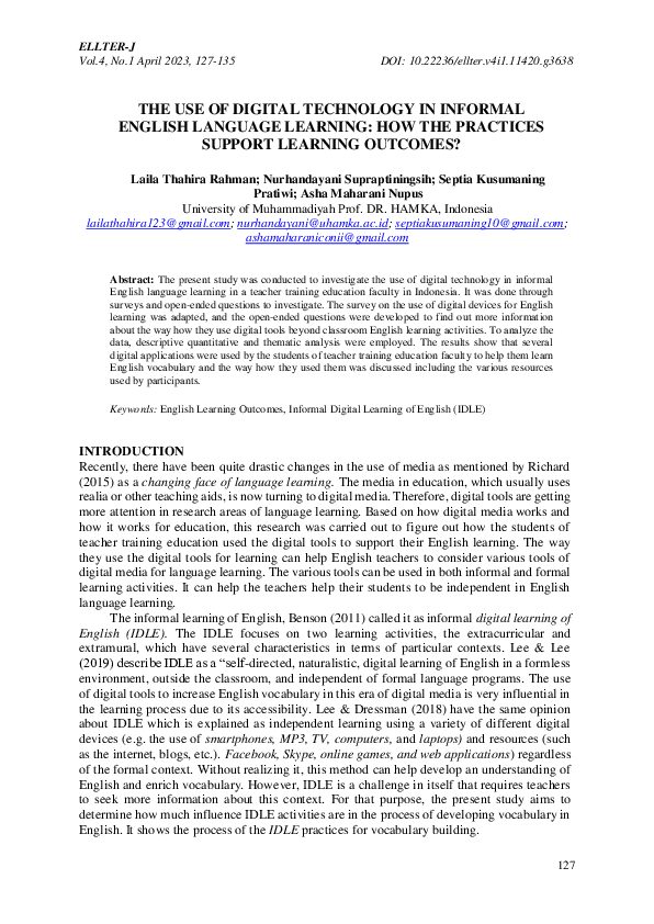 (PDF) Use of Digital Technology in Informal English Language Learning ...