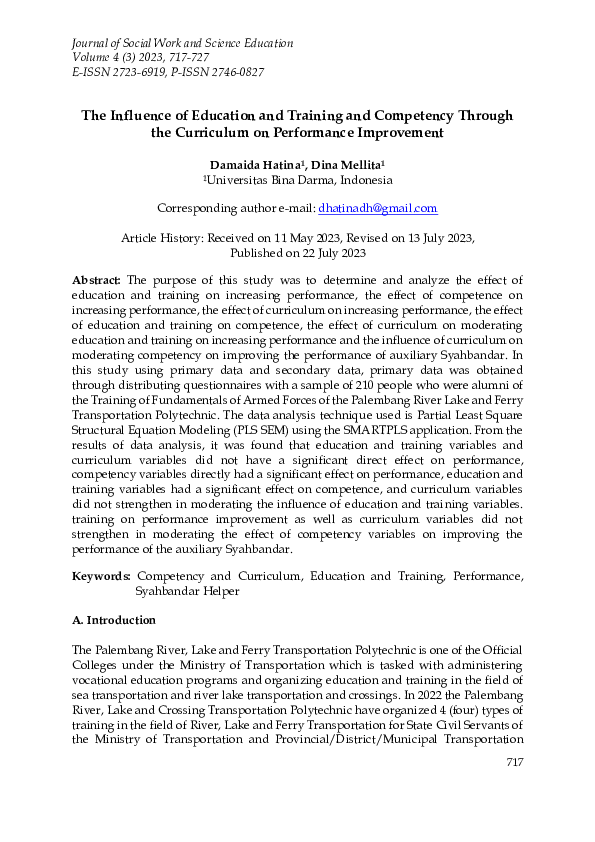 (PDF) The Influence of Education and Training and Competency Through ...