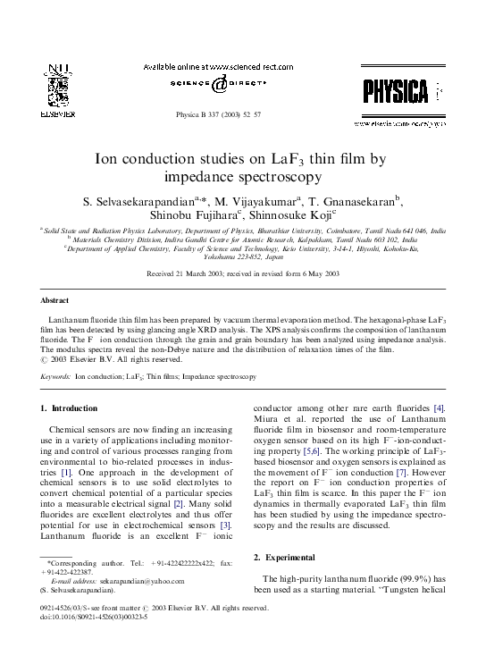 (PDF) Ion conduction studies on LaF3 thin film by impedance spectroscopy