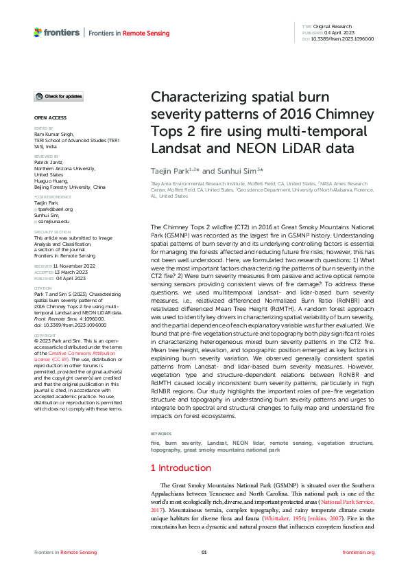 (PDF) Characterizing spatial burn severity patterns of 2016 Chimney ...