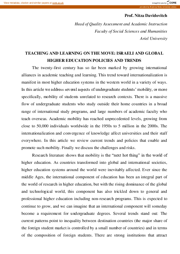 (PDF) Teaching and Learning on the Move: Israeli and Global Higher ...