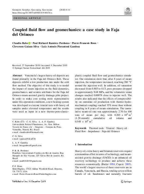 (PDF) Coupled fluid flow and geomechanics: a case study in Faja del Orinoco