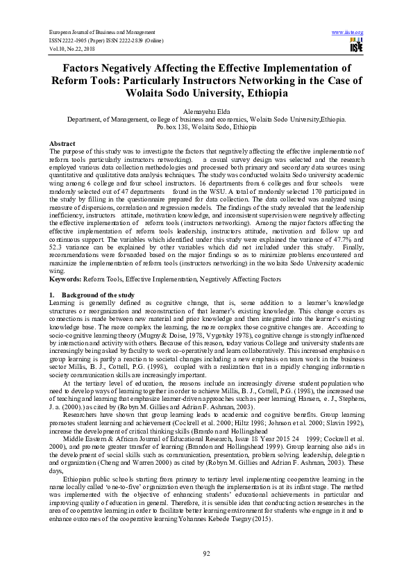 (PDF) Factors Negatively Affecting the Effective Implementation of ...