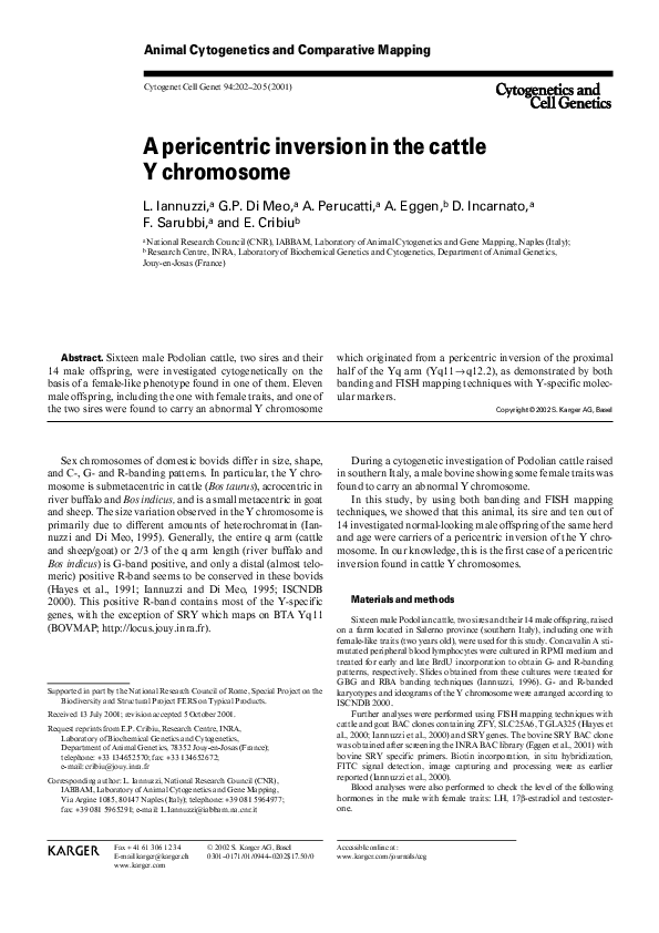 (PDF) A pericentric inversion in the cattle Y chromosome