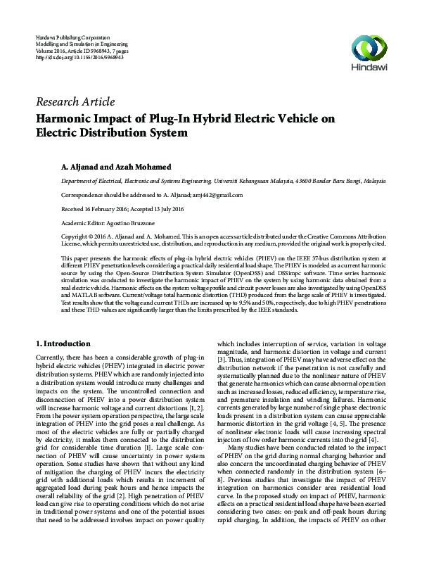 (PDF) Harmonic Impact of Plug-In Hybrid Electric Vehicle on Electric ...