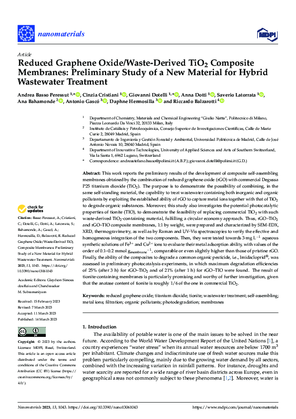 (PDF) Reduced Graphene Oxide/Waste-Derived TiO2 Composite Membranes ...