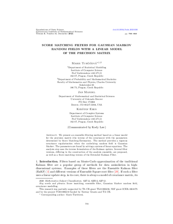 (PDF) Score matching filters for Gaussian Markov random fields with a ...