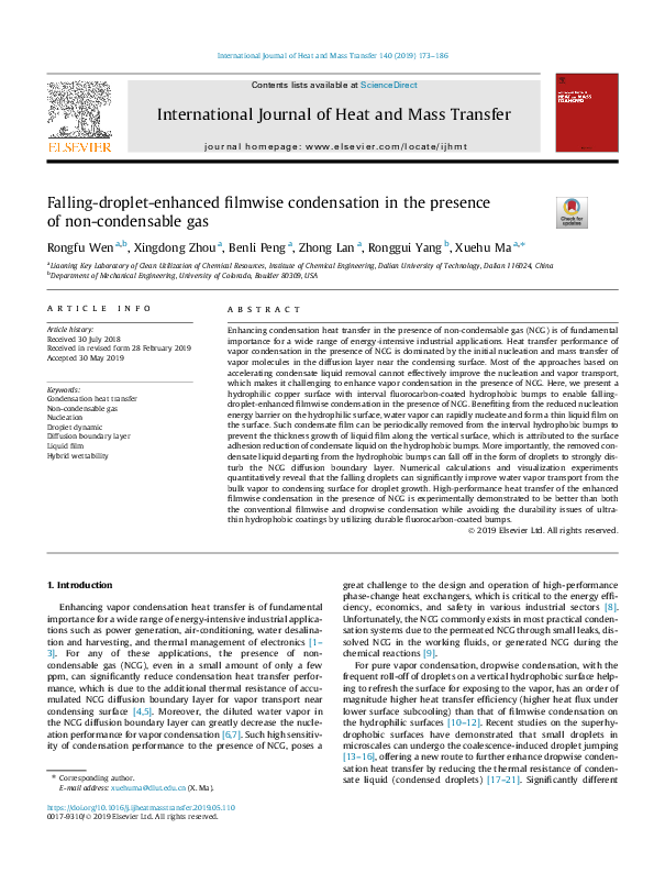 (PDF) Falling-droplet-enhanced filmwise condensation in the presence of ...