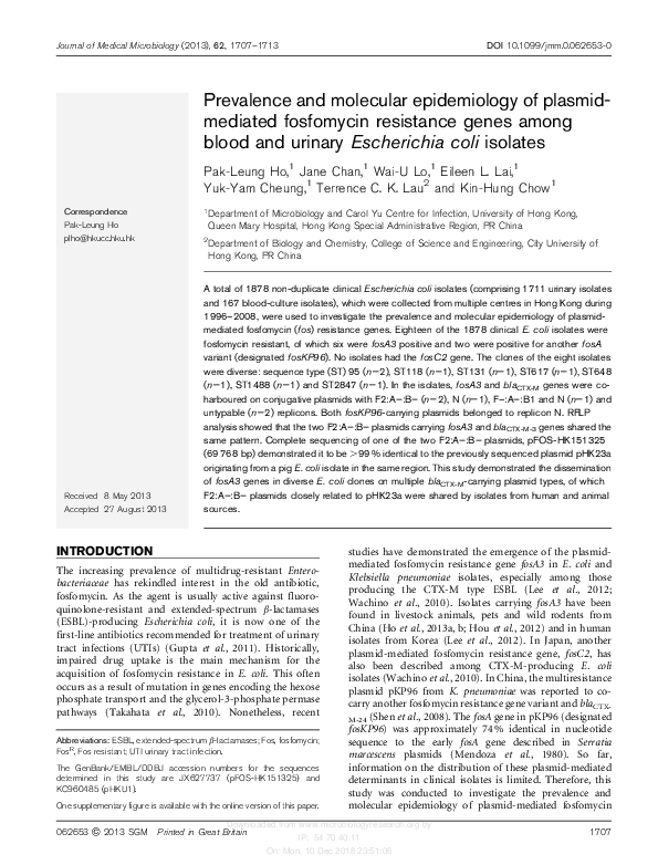 (PDF) Prevalence and molecular epidemiology of plasmid-mediated ...
