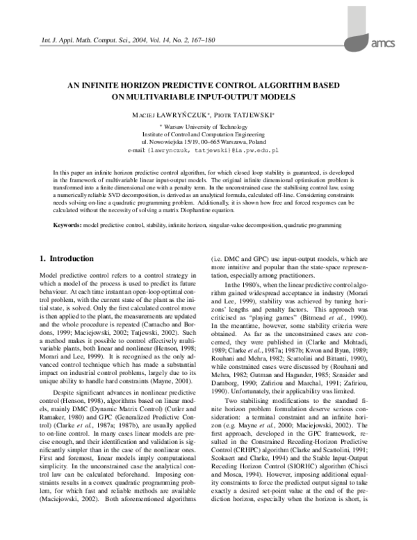 (PDF) An infinite horizon predictive control algorithm based on ...