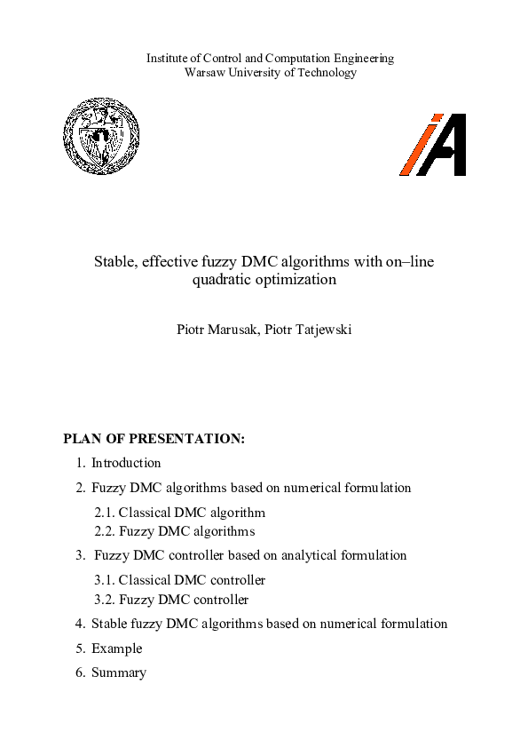 (PDF) Stable, effective fuzzy DMC algorithms with on-line quadratic ...